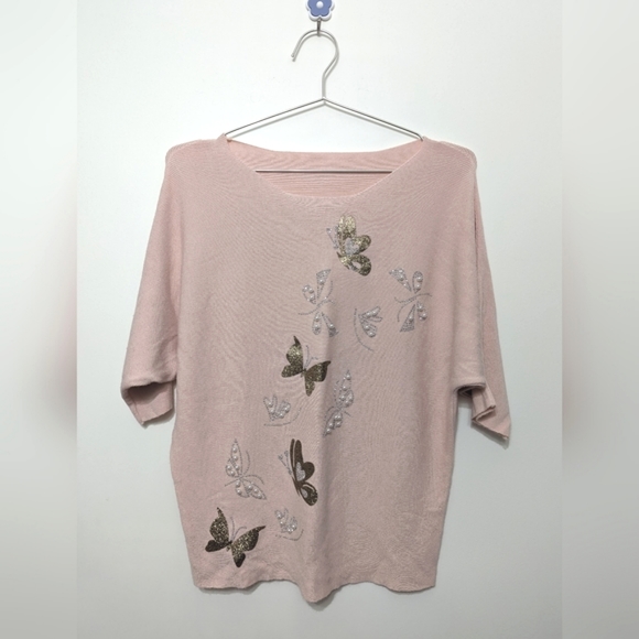 Amazon | Pink Knit Butterfly T-shirt - Picture 2 of 3